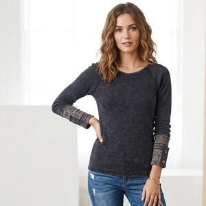 ABLE Thermal Statement Cuffs Womens Large Charcoal Gray Waffle Knit Boho Top